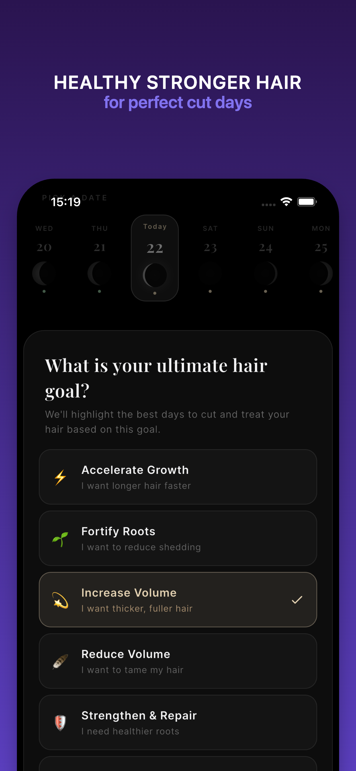 Moon Phase Calendar with Hair Goals