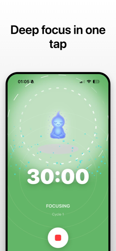 Focus session countdown with a meditating soul