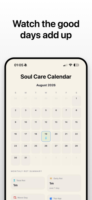 Soul Care calendar with a monthly rot summary