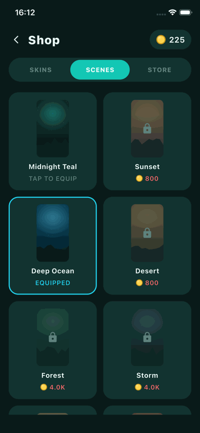 STAKKA shop showing unlockable background scenes