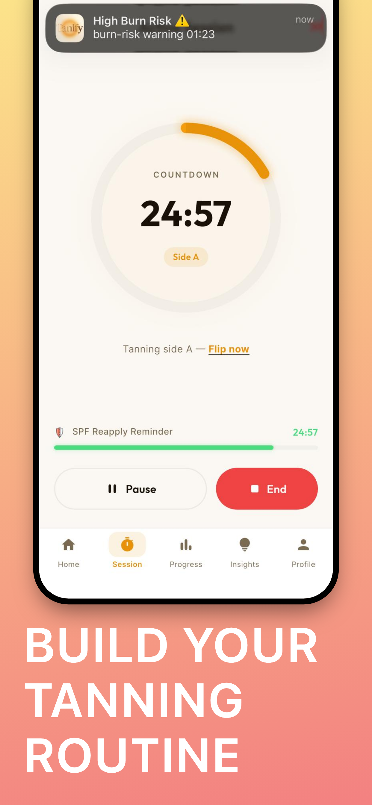 Tanify session timer with SPF reminders
