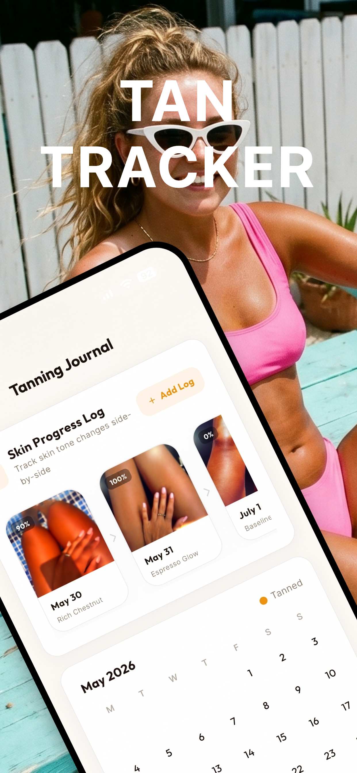 Tan tracker with photo progress log